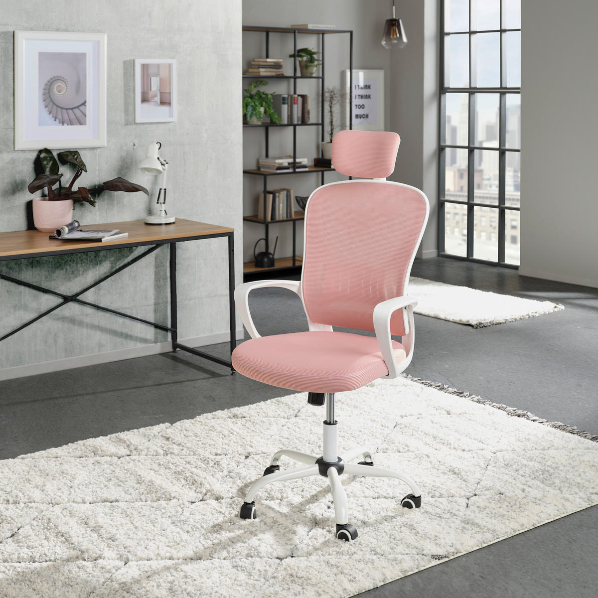 CHAISE PIVOTANTE  in Netzbespannung Pink  - rose vif/blanc, Modern, métal/matière synthétique (60/118/65cm) - MID.YOU