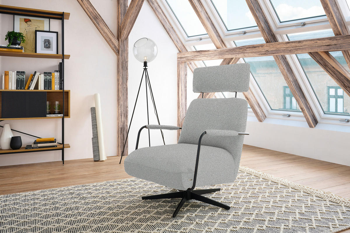 SESSEL in Flachgewebe, Bouclé Hellgrau  - Hellgrau/Schwarz, Design, Textil/Metall (71/103/91cm) - Koinor