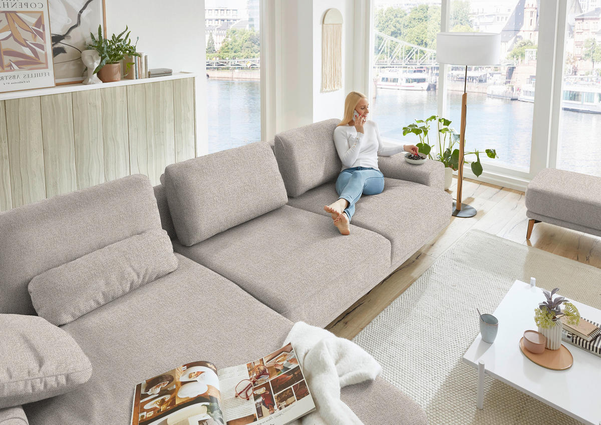 ECKSOFA in Flachgewebe Beige  - Wildeiche/Beige, Design, Holz/Textil (193/334cm) - Niels Andersson