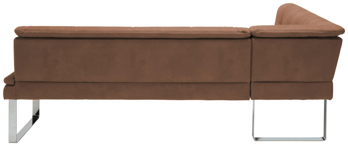 ECKBANK in Metall, Textil Chromfarben, Hellbraun  - Chromfarben/Hellbraun, Design, Textil/Metall (174/213cm) - Novel