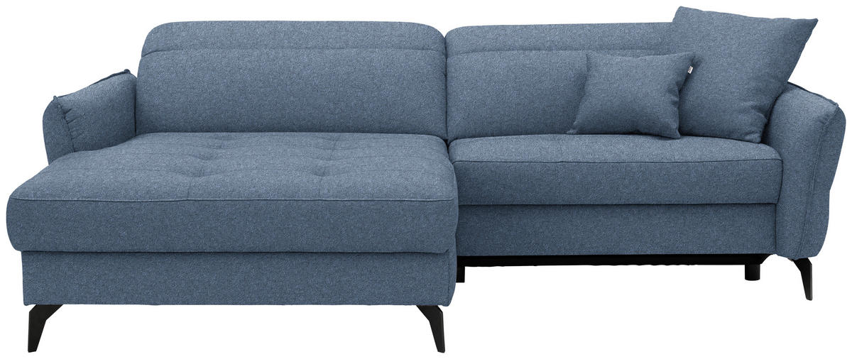 ECKSOFA MANTA in Flachgewebe Blau Bettkasten, Rücken echt, Relaxfunktion, Kopfteilverstellung  175/246 cm  - Blau/Schwarz, Design, Textil/Metall (175/246cm) - Celina