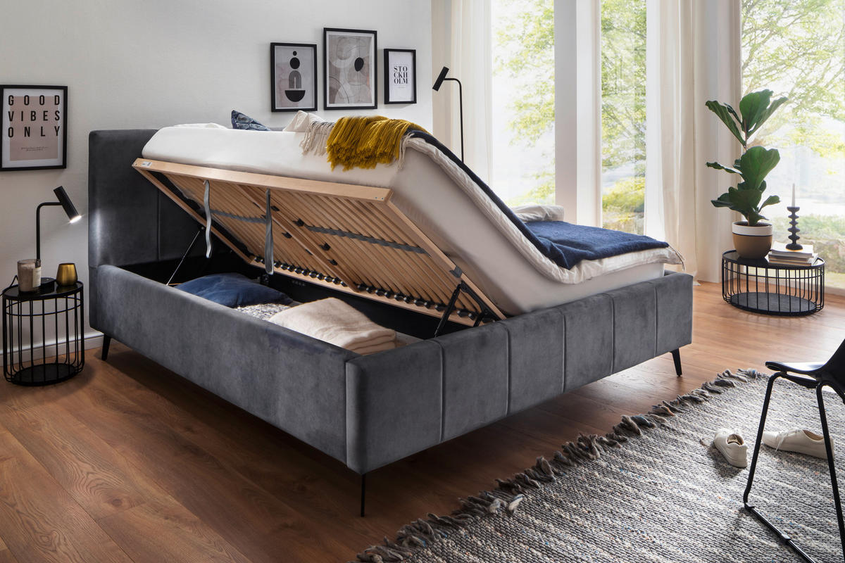 POLSTERBETT 160/200 cm  in Anthrazit  - Birkefarben/Anthrazit, Konventionell, Holz/Textil (160/200cm) - Boxxx