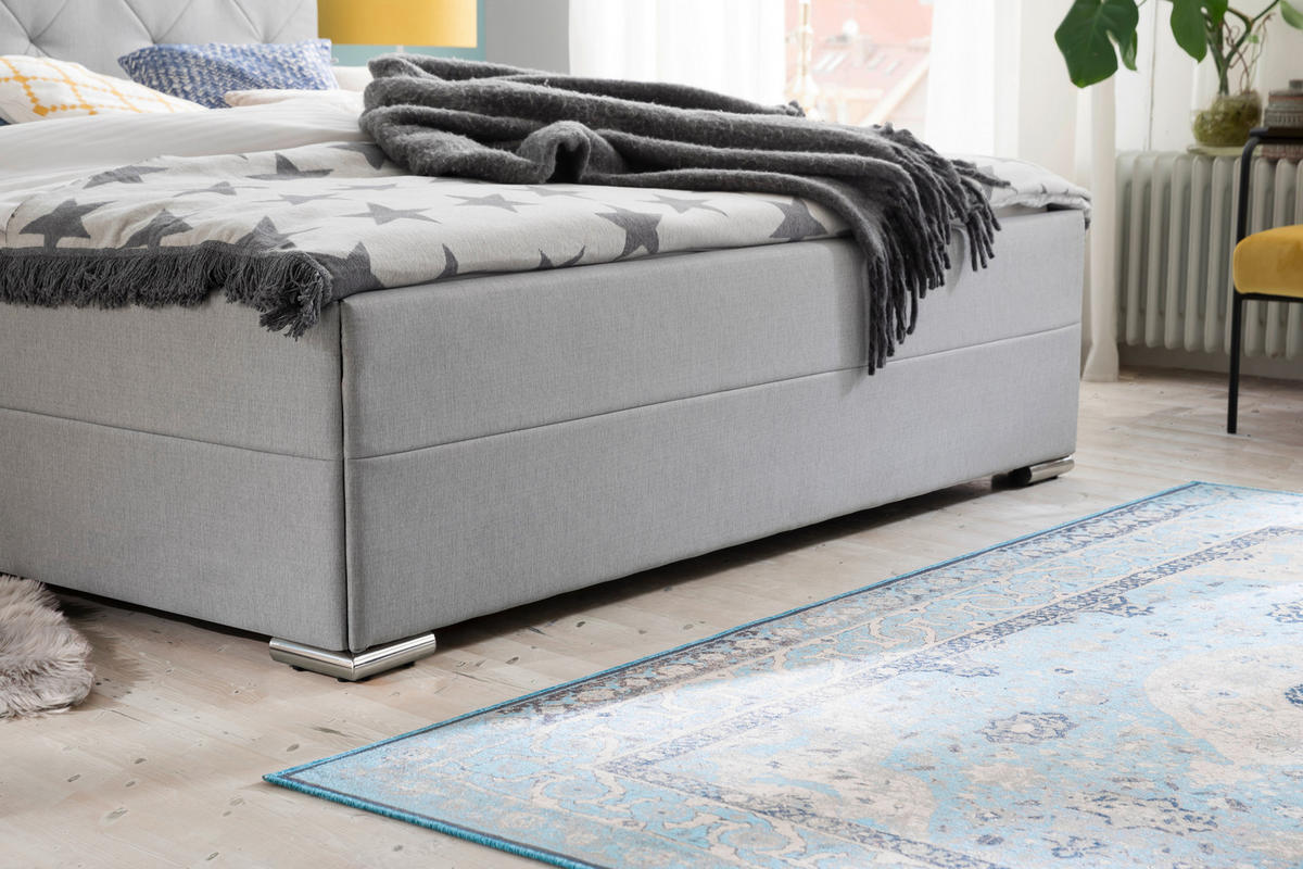 POLSTERBETT 180/200 cm,  in Hellgrau,  - Chromfarben/Hellgrau, KONVENTIONELL, Textil/Metall (180/200cm) - Livetastic