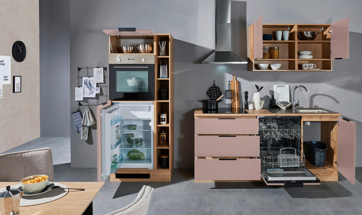 KÜCHENLEERBLOCK 270 cm   in Rosa, Eiche Artisan  - Schwarz/Eiche Artisan, Design, Holzwerkstoff/Kunststoff (270cm) - MID.YOU