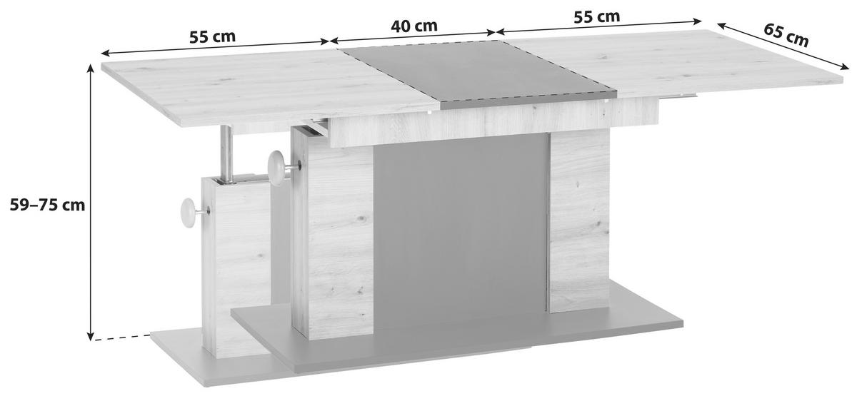 COUCHTISCH 110-150/65/59-75 cm rechteckig Schwarz, Eichefarben  - Eichefarben/Schwarz, Design, Holzwerkstoff (110-150/65/59-75cm) - MID.YOU