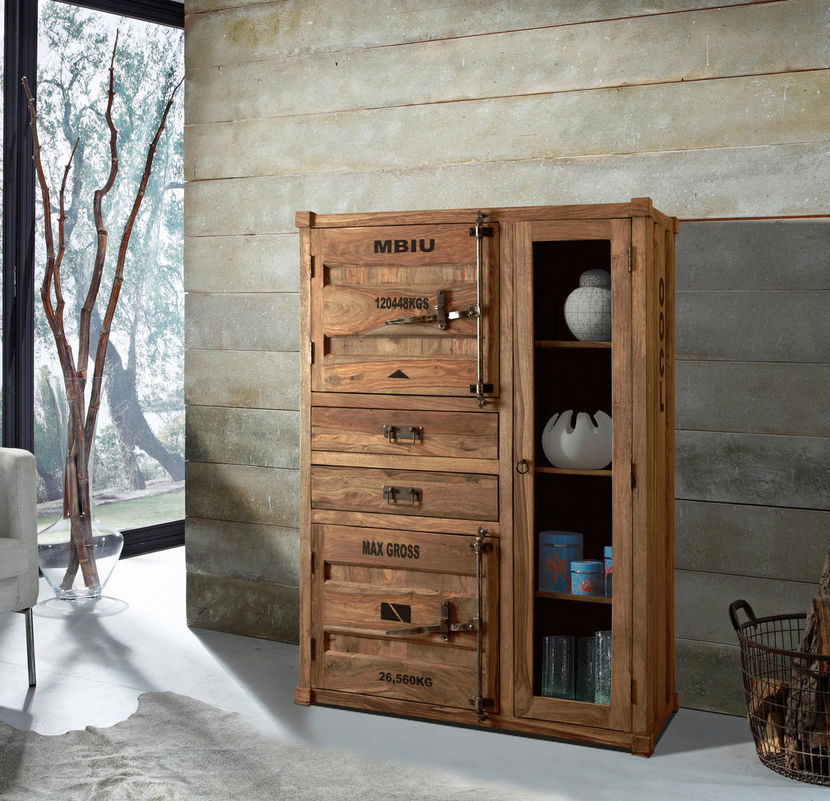 HIGHBOARD  in 110/150/45 cm  - Sheeshamfarben, KONVENTIONELL, Glas/Holz (110/150/45cm) - Livetastic