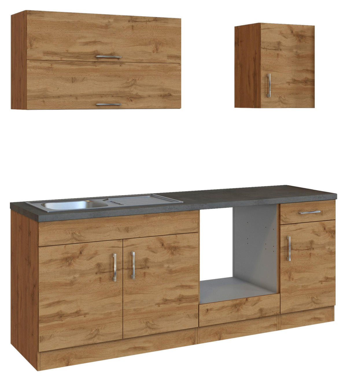 KÜCHENLEERBLOCK 210 cm   in Schieferfarben, Eiche Wotan  - Chromfarben/Schieferfarben, Modern, Holzwerkstoff/Metall (210cm) - Held