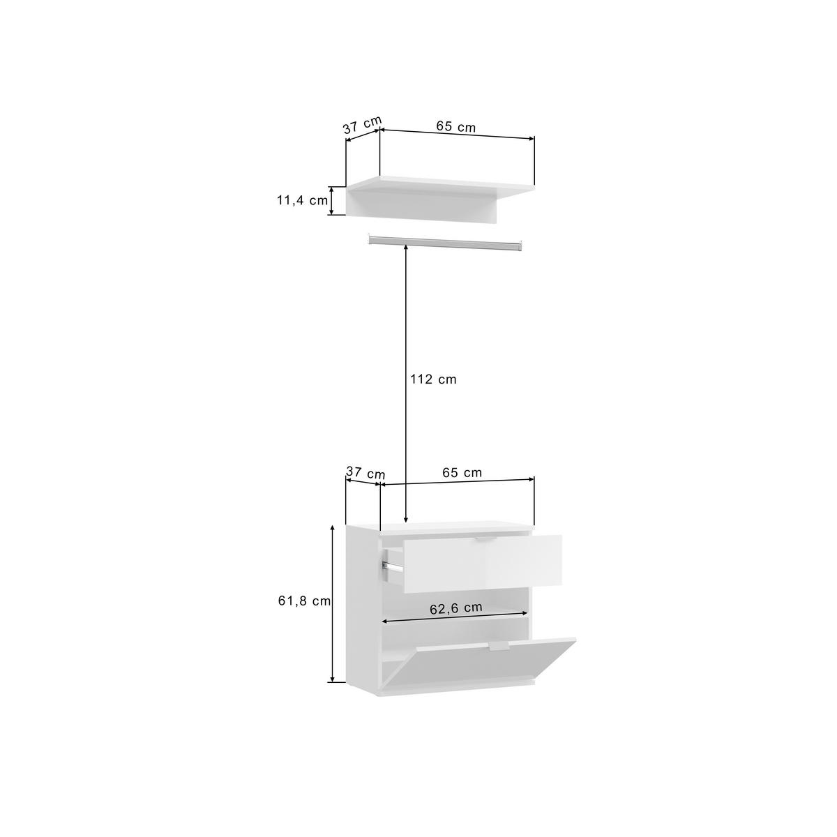 GARDEROBE 2-teilig  in 61/171,8-11,4/37 cm  - Weiß, MODERN, Holzwerkstoff (61/171,8-11,4/37cm) - MID.YOU