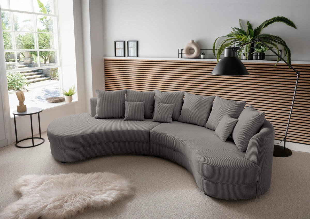 Wohnlandschaft inkl. Hocker Grau Cord  - Schwarz/Grau, Design, Kunststoff/Textil (160/300cm) - Livetastic