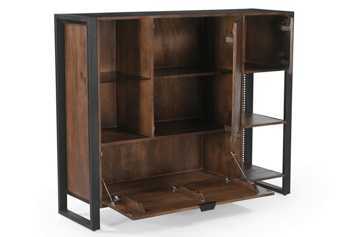 HIGHBOARD  146/116/40 cm 2 Schublade(n)  - Dunkelbraun/Anthrazit, KONVENTIONELL, Glas/Holz (146/116/40cm) - Livetastic