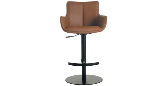 BARHOCKER Echtleder Schwarz, Cognac Eisen Lederauswahl, Sitzfläche 360° drehbar, automatische Rückholfunktion - Cognac/Schwarz, Design, Leder/Metall (54/92-112/55cm) - Novel