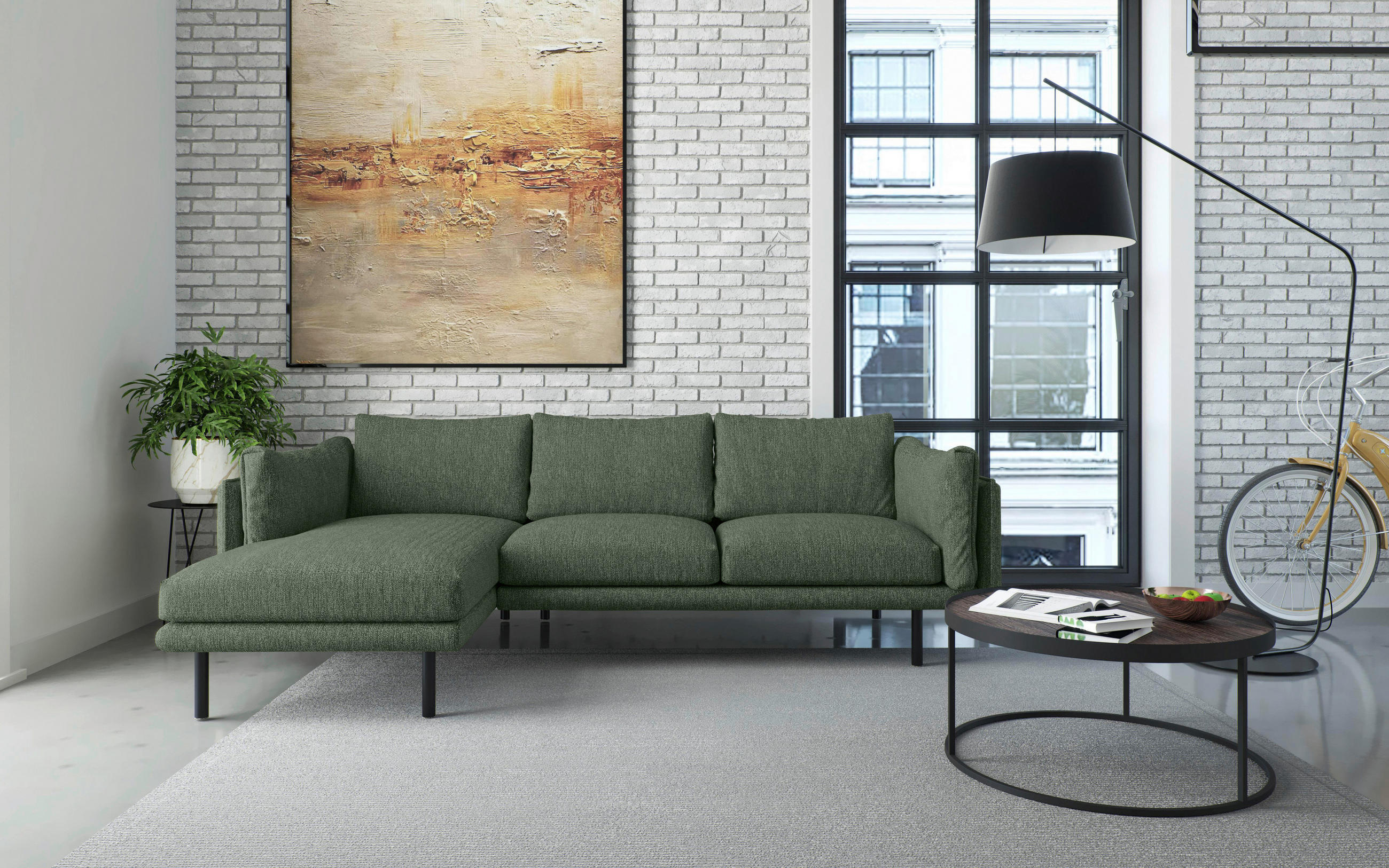 ROHOVÁ SEDACIA SÚPRAVA, textil, zelená - čierna/zelená, Design, kov/textil (160/268/100cm) - Livetastic