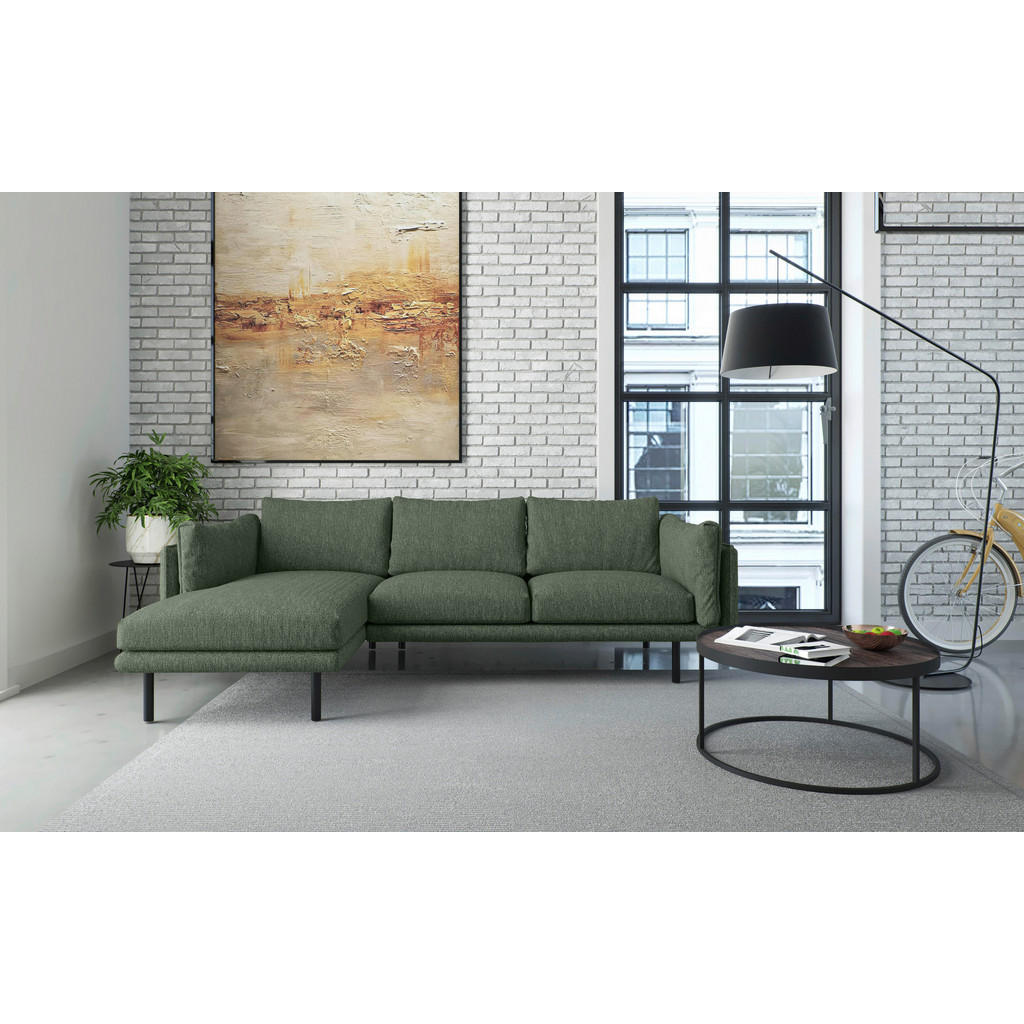 Thumbnail - Novel Ecksofa Salama, Grün, Textil, 4-Sitzer, Füllung: Daunen, Silikon, Ottomane links, L-Form, 268x160 cm, Made in EU, ...