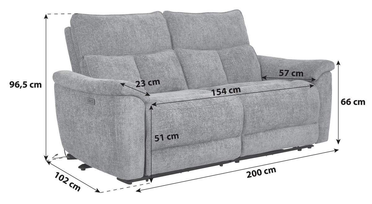 3-SITS SOFFA i vävt tyg grå  - grå, Modern, metall/trä (200/96,5/102cm)