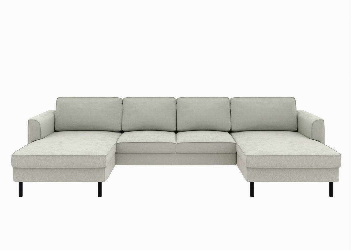 WOHNLANDSCHAFT Weiß Struktur  - Schwarz/Weiß, MODERN, Textil/Metall (161/306/161cm) - Trendmanufaktur