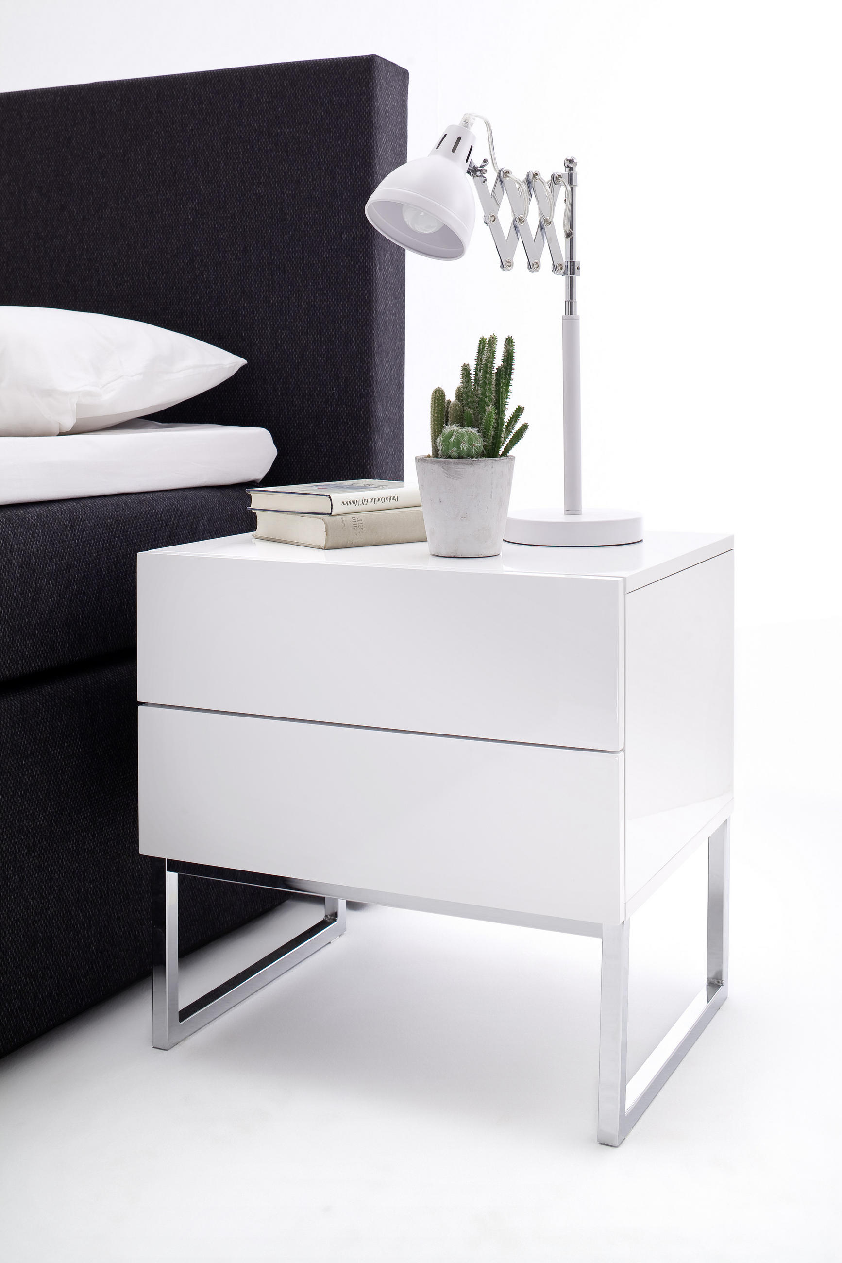 NACHTSCHRANK 50/50/40 cm  - Chromfarben/Weiß, Design, Holzwerkstoff/Metall (50/50/40cm) - Livetastic