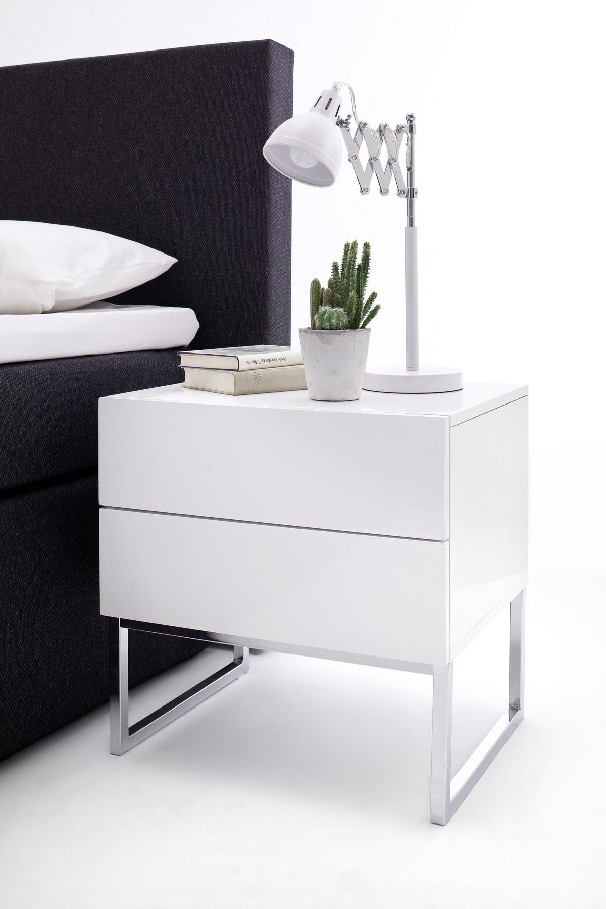 NACHTSCHRANK 50/50/40 cm  - Chromfarben/Weiß, Design, Holzwerkstoff/Metall (50/50/40cm) - Livetastic
