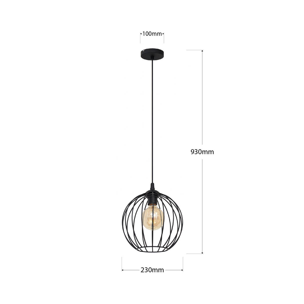 HÄNGELEUCHTE MERCURE 23/23/93 cm   - Schwarz, KONVENTIONELL, Metall (23/23/93cm)