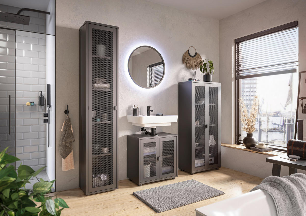 MIDISCHRANK 60/135/30 cm  - Schwarz, Design, Kunststoff/Metall (60/135/30cm) - home24