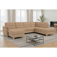 WOHNLANDSCHAFT PALMERA E Cappuccino Echtleder  - Eichefarben/Cappuccino, Basics, Leder/Holz (163/308/212cm) - Sit & More