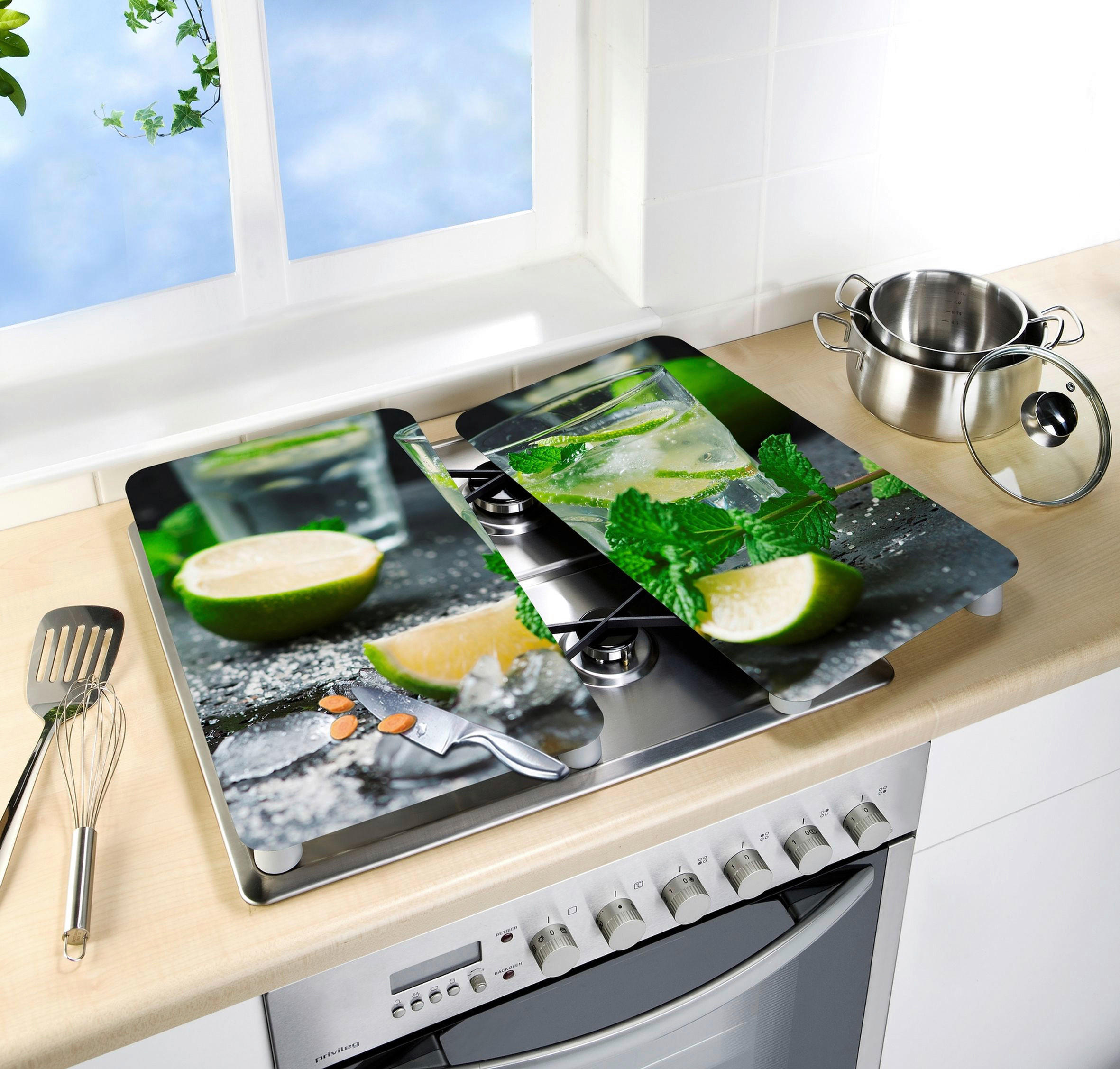 HERDABDECKPLATTE 2521482100  - Schwarz/Grün, Design, Glas/Kunststoff (30/1,8-5,5/52cm) - Wenko