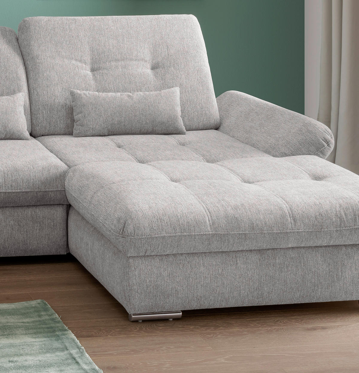 WOHNLANDSCHAFT in Chenille Grau  - Chromfarben/Grau, MODERN, Textil/Metall (254/376/195cm) - Livetastic