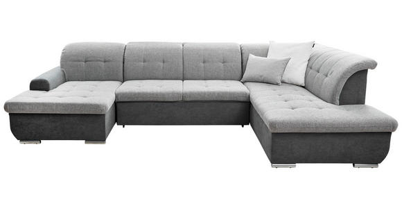 Wohnlandschaft inkl. Funktion Grau, Silberfarben Webstoff - Silberfarben/Grau, Design, Textil/Metall (145/342/208cm) - Cantus