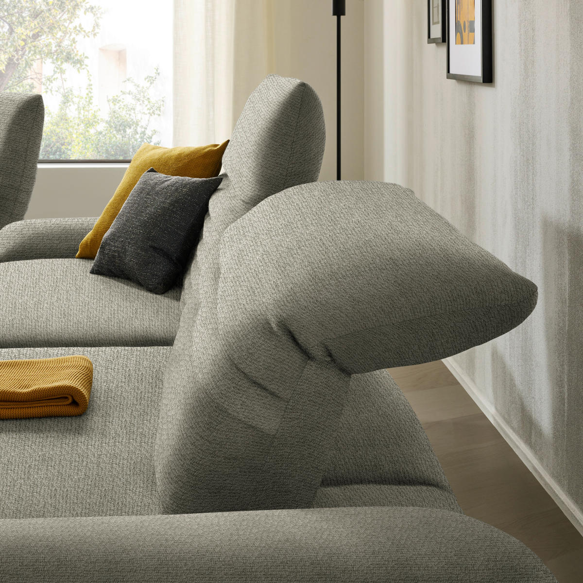 ECKSOFA in Chenille Graubraun  280/170-195 cm  - Graubraun/Schwarz, Design, Textil/Metall (280/170-195cm) - Dieter Knoll