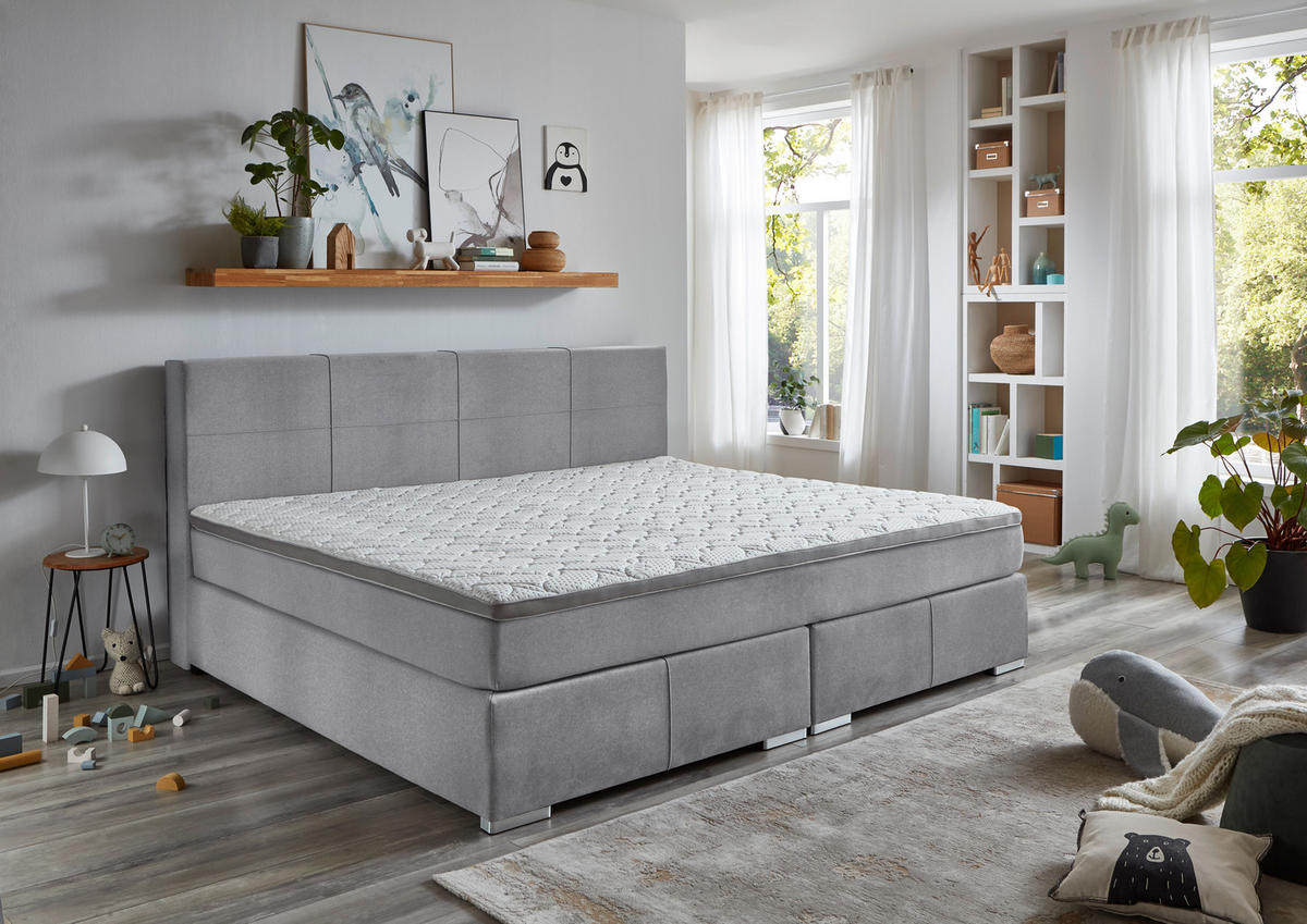 FAMILIENBOXSPRINGBETT 240/200 cm  in Hellgrau  - Chromfarben/Hellgrau, KONVENTIONELL, Holz/Kunststoff (240/200cm) - Boxxx