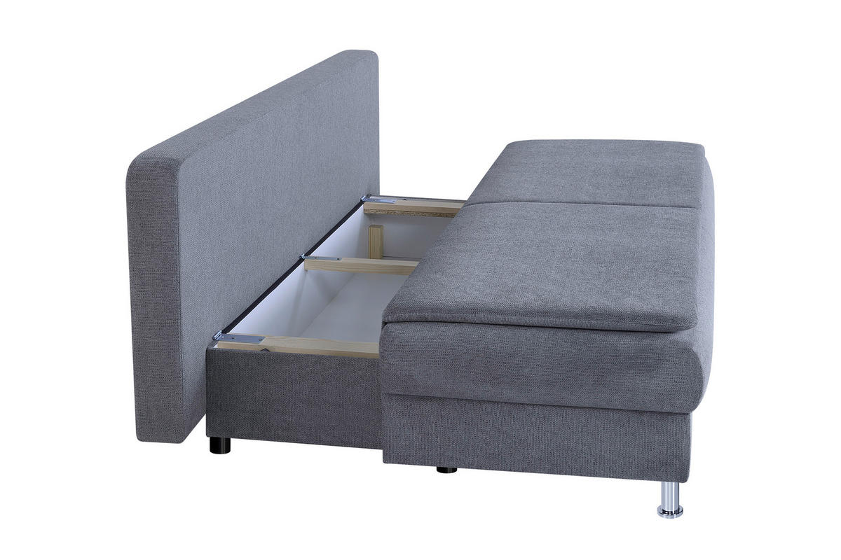 SCHLAFSOFA  mit Schlafen auf Sitzhöhe Webstoff Grau  - Chromfarben/Schwarz, Design, Kunststoff/Textil (200cm) - P & B