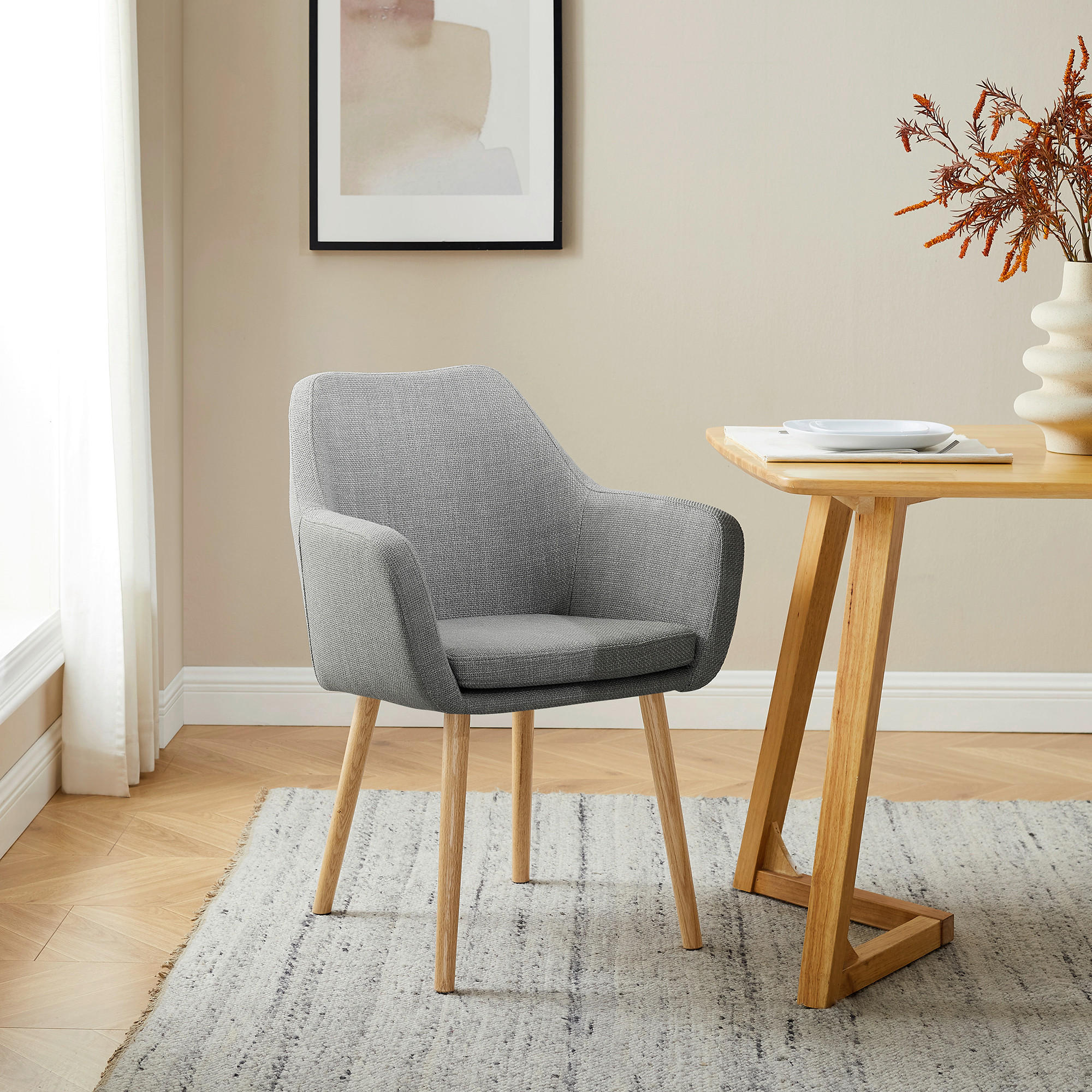 ARMLEHNSTUHL  in Struktur  - Hellgrau/Naturfarben, MODERN, Holz/Textil (62/84/60cm) - Livetastic