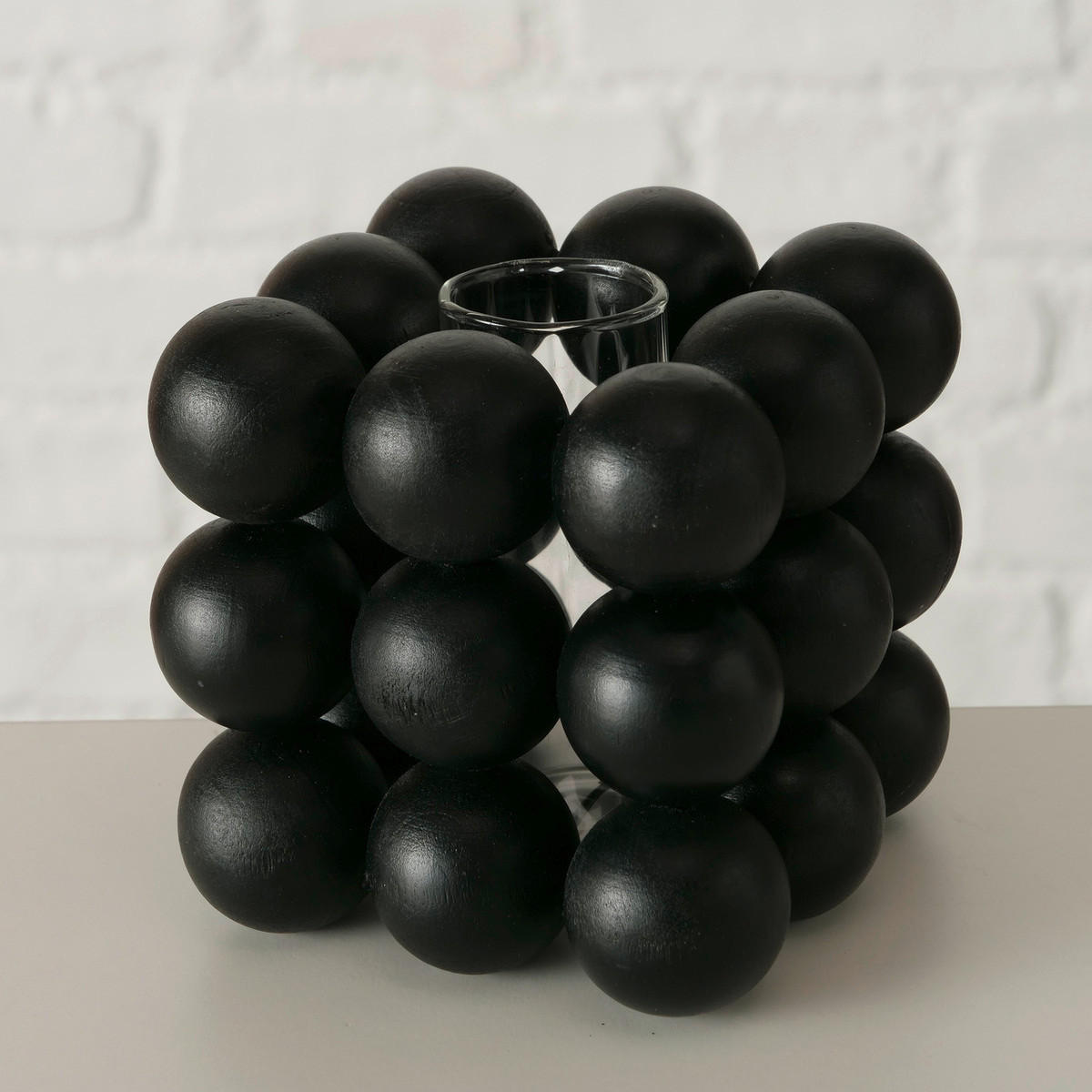 VASE 9 cm  - Schwarz/Braun, Trend, Glas/Holz (9/9cm)