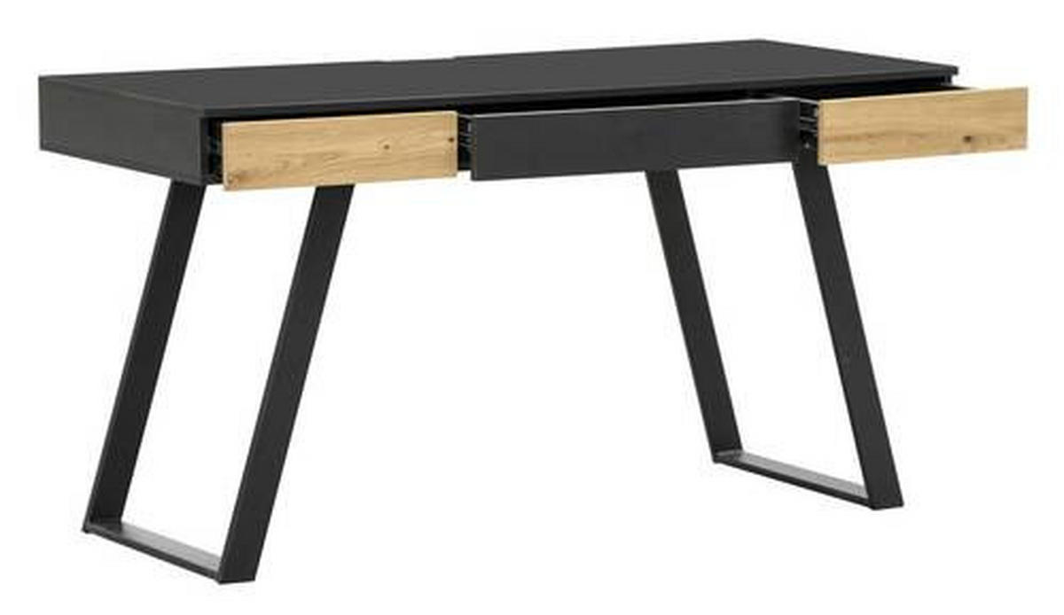 SCHREIBTISCH 140/60/76 cm, Grau, Eichefarben, Kabeldurchlass, Stauraum  - Eichefarben/Grau, MODERN, Holzwerkstoff/Metall (140/60/76cm) - MID.YOU