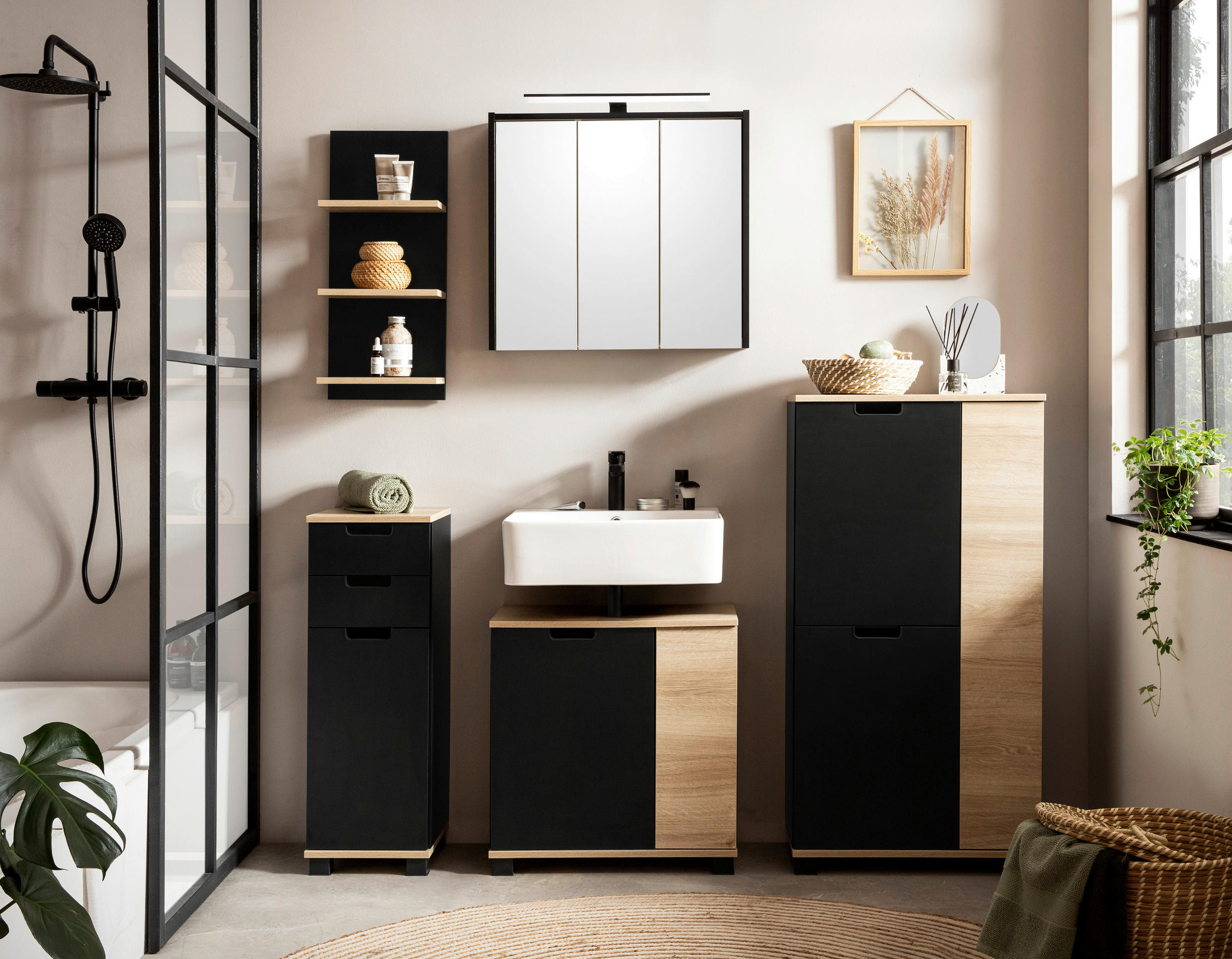 WASCHBECKENUNTERSCHRANK 59,8/62,4/32,6 cm  - Eichefarben/Schwarz, MODERN, Holzwerkstoff/Kunststoff (59,8/62,4/32,6cm) - Stylife