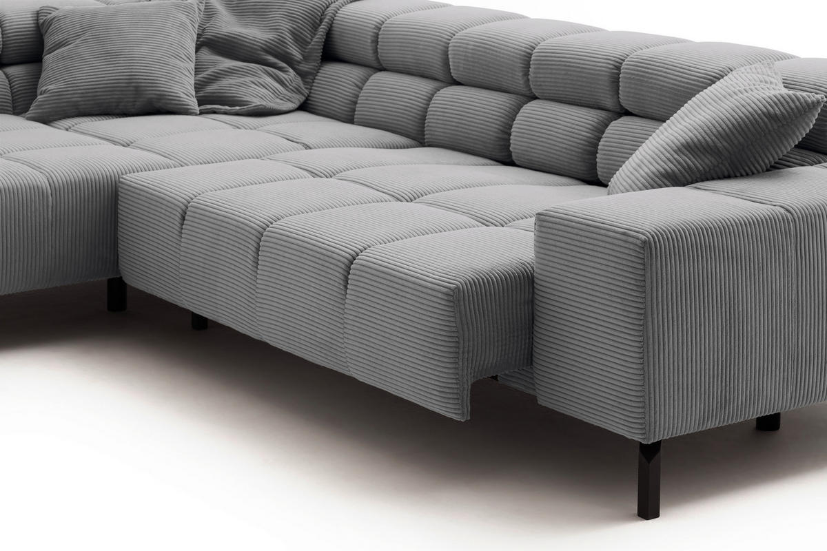 ECKSOFA in Cord Dunkelgrau  - Dunkelgrau/Schwarz, Design, Textil/Metall (216/321cm) - Hom`in