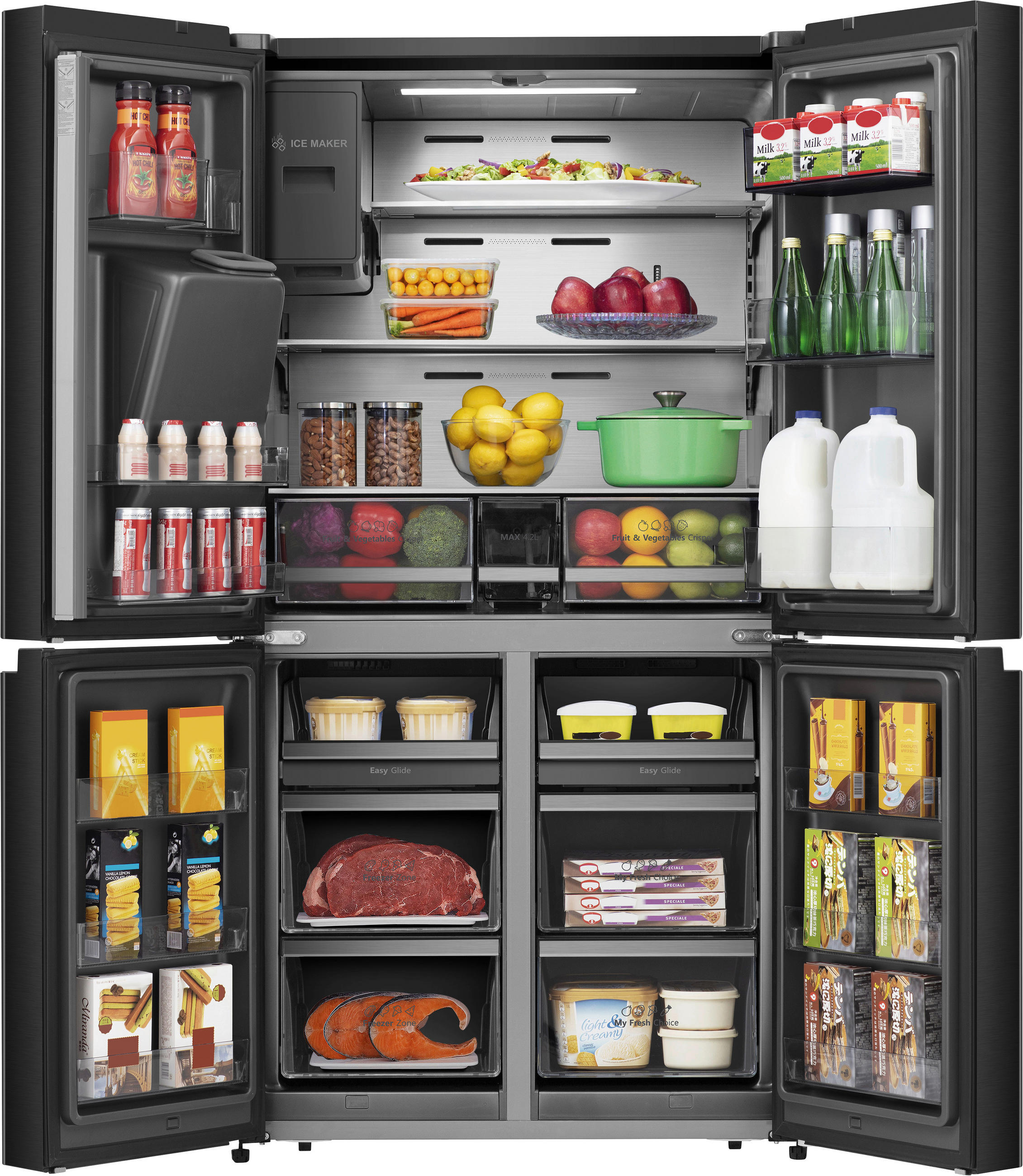 MULTI-DOOR 91,4/178,5/72,5 cm RQ760N4SBFE  - Schwarz, Basics, Glas/Kunststoff (91,4/178,5/72,5cm) - Hisense