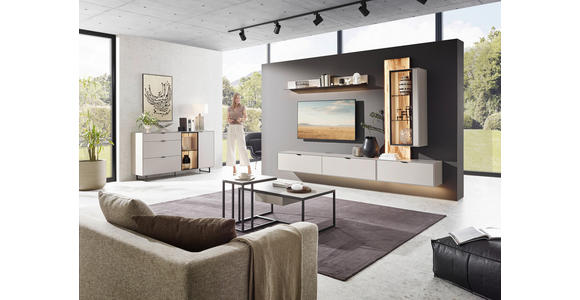 WOHNWAND  in Grau, Wildeiche  303,8/220,3/37,1 cm  - Wildeiche/Schwarz, Design, Glas/Holz (303,8/220,3/37,1cm) - Dieter Knoll