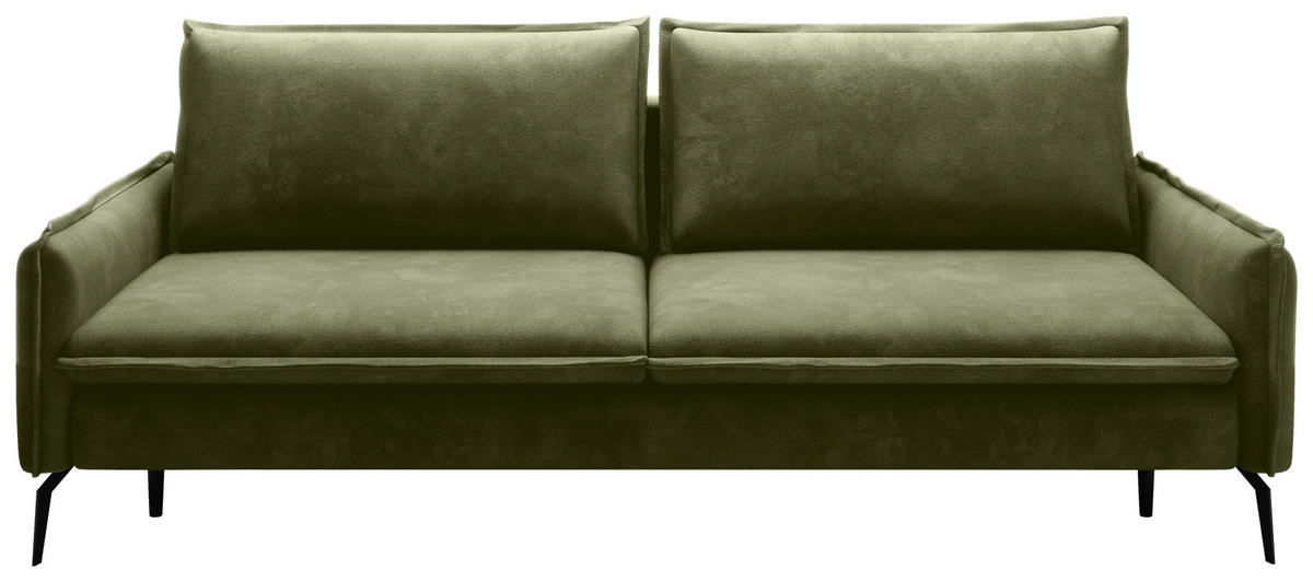 SCHLAFSOFA  mit Liegefunktion, Rücken echt Chenille Olivgrün  - Schwarz/Olivgrün, KONVENTIONELL, Textil/Metall (223/89/107cm) - Carryhome