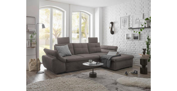 ECKSOFA in Mikrovelours Graubraun - Graubraun/Schwarz, KONVENTIONELL, Kunststoff/Textil (275/170cm) - Carryhome