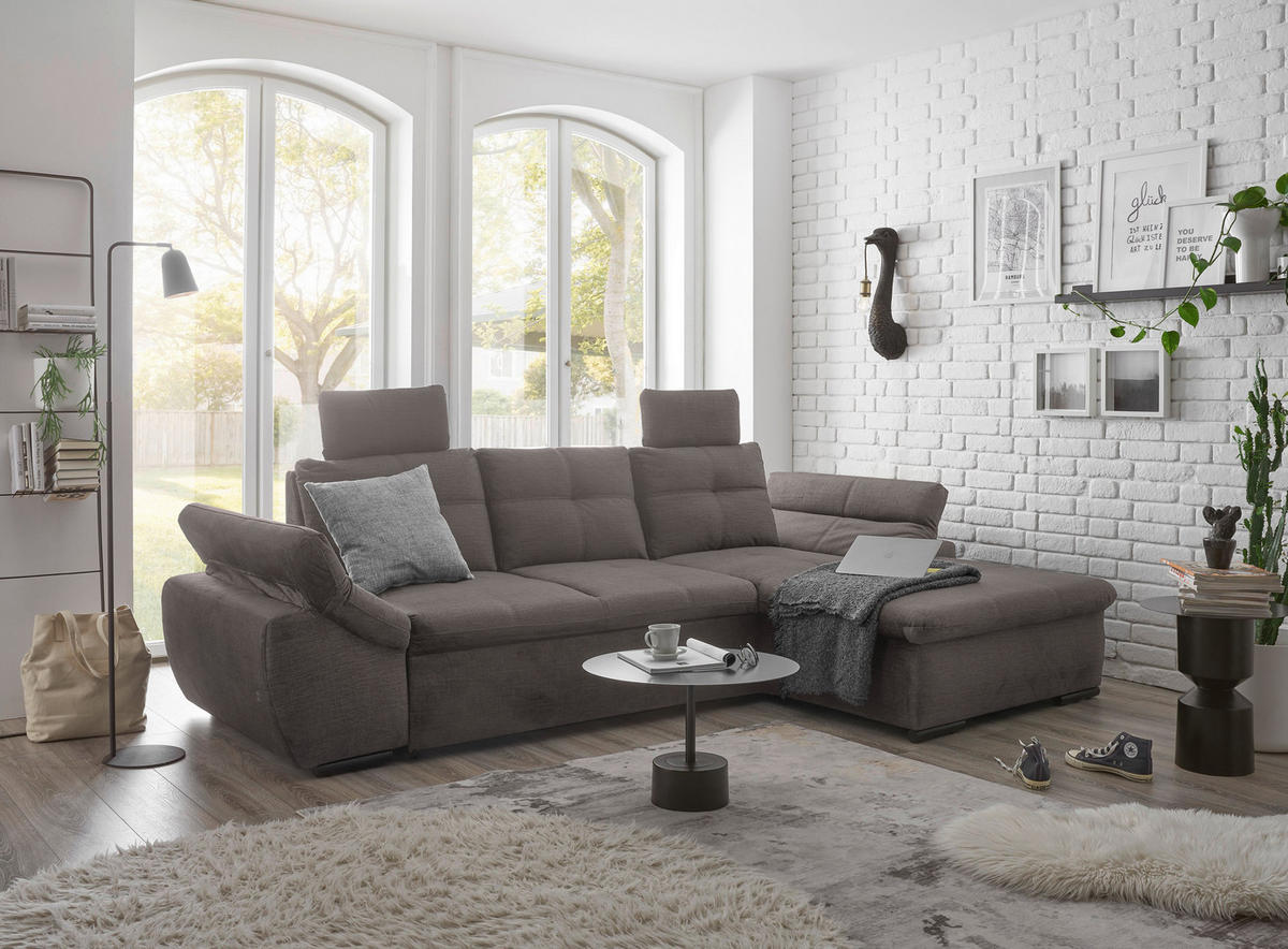 ECKSOFA in Mikrovelours Graubraun  - Graubraun/Schwarz, Konventionell, Kunststoff/Textil (275/170cm) - Carryhome