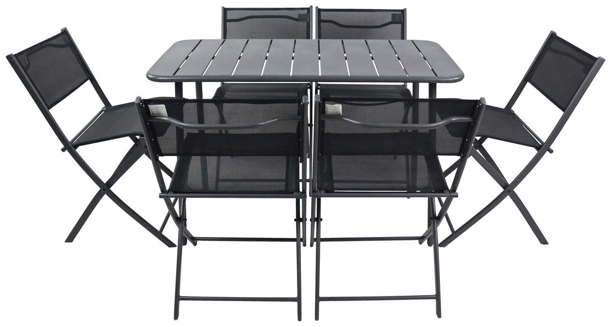 GARTENSET 7-teilig Struktur Stahl 7-teilig  - Schwarz, MODERN, Kunststoff/Textil - Ambia Garden