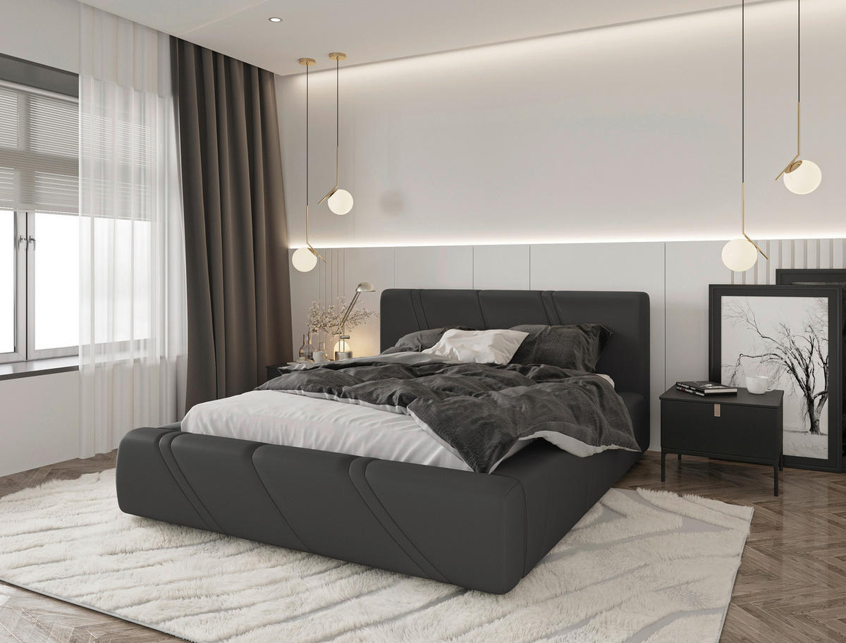 POLSTERBETT 140/200 cm,  in Anthrazit, gepolstertes Kopfteil, Lattenrost, Bettkasten,  - Anthrazit/Schwarz, Design, Holz/Kunststoff (140/200cm) - Chameo