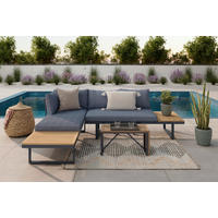LOUNGEGARNITUR Teakholz Hartholz Aluminium, Edelstahl  - Dunkelgrau/Teakfarben, MODERN, Holz/Metall (56/70/60cm) - Ambia Garden