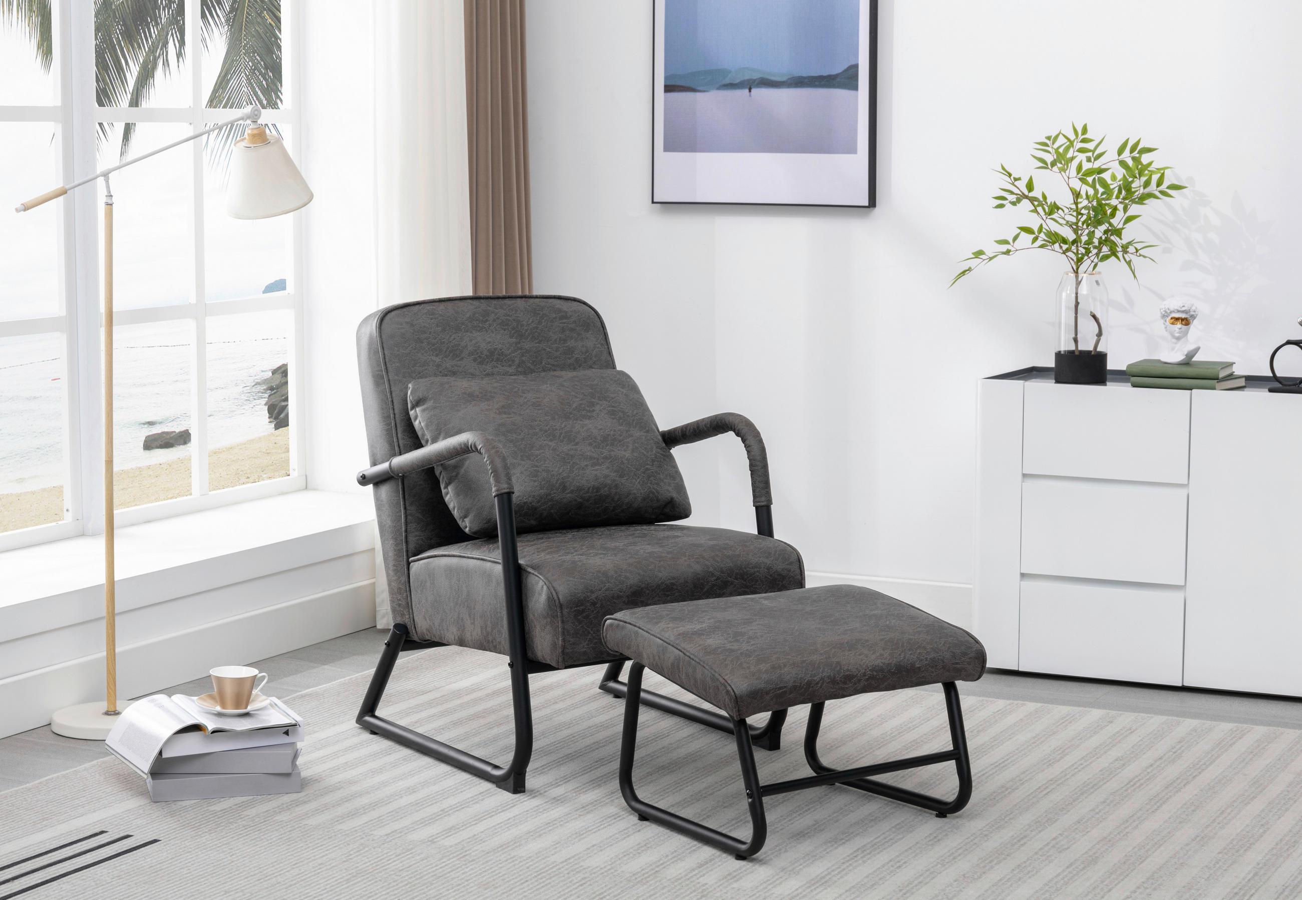 RELAXSESSELSET Mikrofaser    - Schwarz/Grau, Design, Textil/Metall (80/85/57cm) - Livetastic