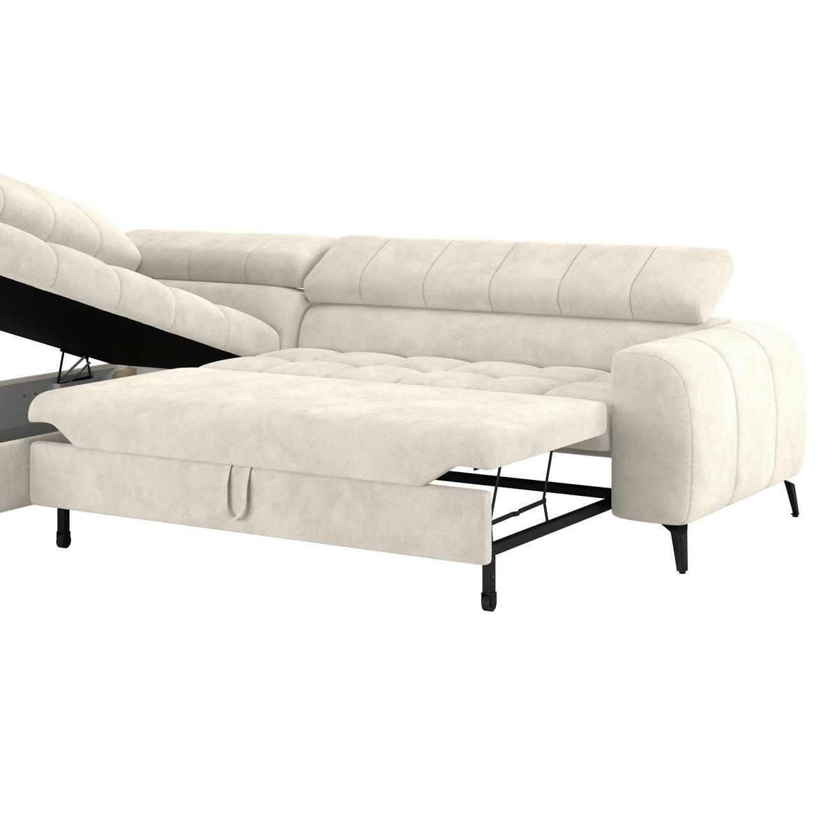 ECKSOFA Creme  - Creme/Schwarz, Trend, Kunststoff/Textil (203/261cm) - Livetastic