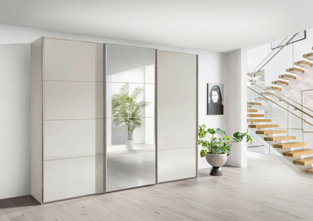 SCHWEBETÜRENSCHRANK 225/217/67 cm,  in Champagner, 3 Tür(en)  - Chromfarben/Champagner, MODERN, Glas/Holzwerkstoff (225/217/67cm) - Chameo