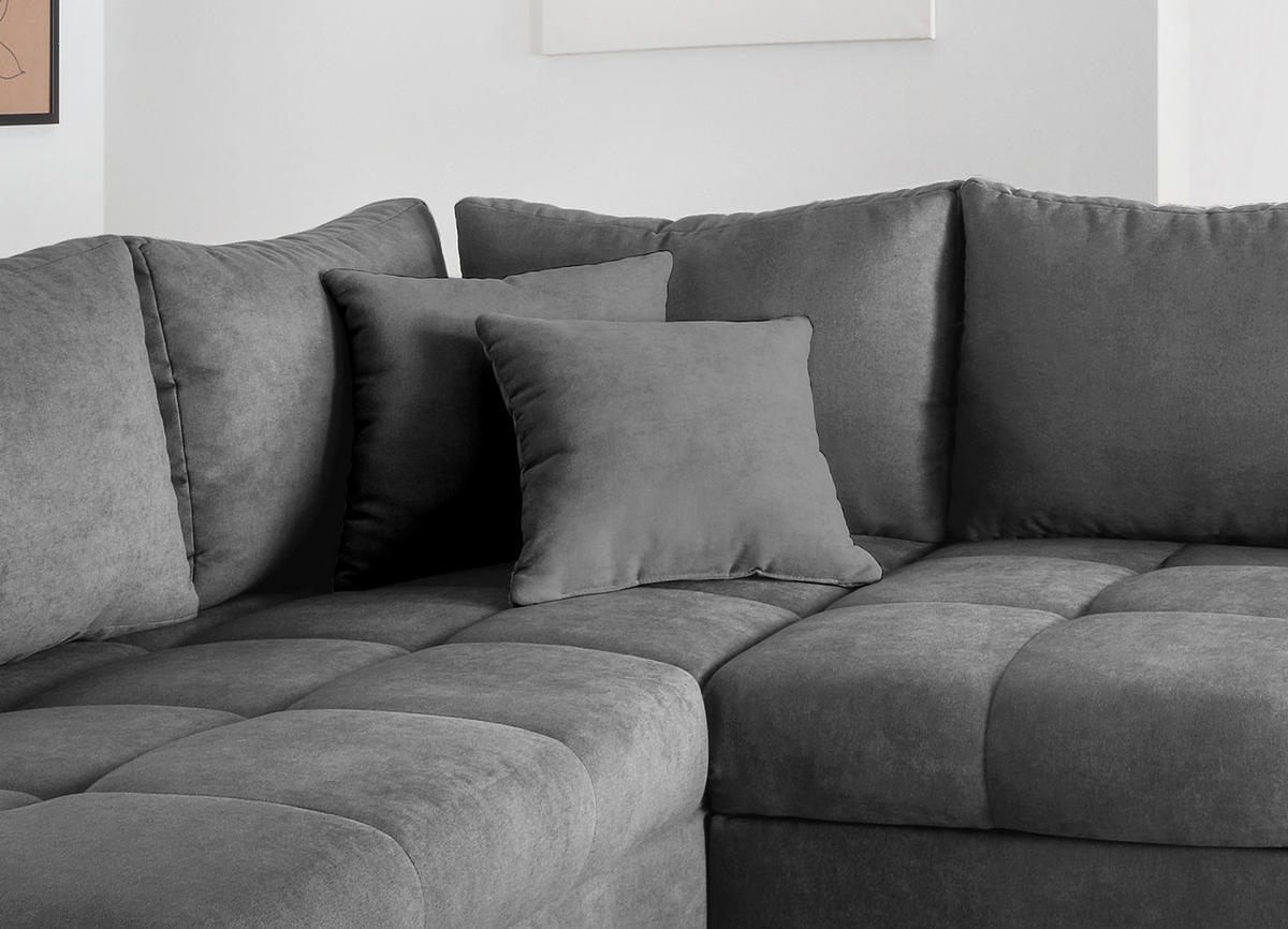 ECKSCHLAFSOFA in Mikrofaser Dunkelgrau  - Dunkelgrau/Silberfarben, Design, Holz/Textil (202/298cm) - MID.YOU