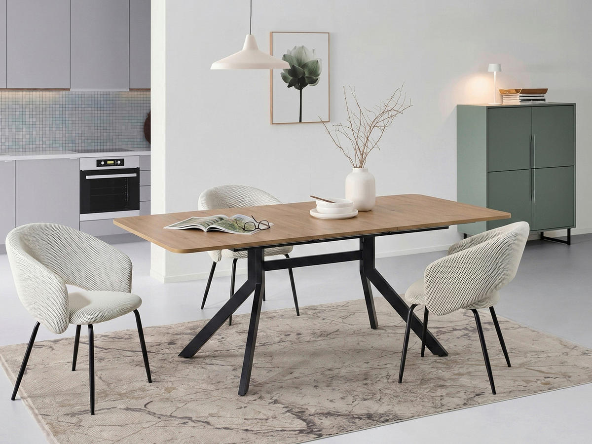 ESSTISCH 150-190/90/76 cm Nachbildung  Metall, Holzwerkstoff ausziehbar rechteckig Schwarz, Eiche Artisan  - Schwarz/Eiche Artisan, MODERN, Holzwerkstoff/Metall (150-190/90/76cm) - Livetastic