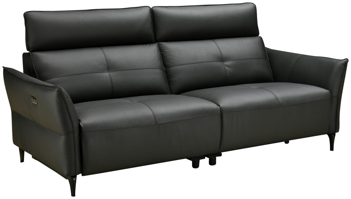 2,5-SITZER Schwarz Echtleder  - Schwarz, Design, Leder/Metall (220/98/101cm) - Novel