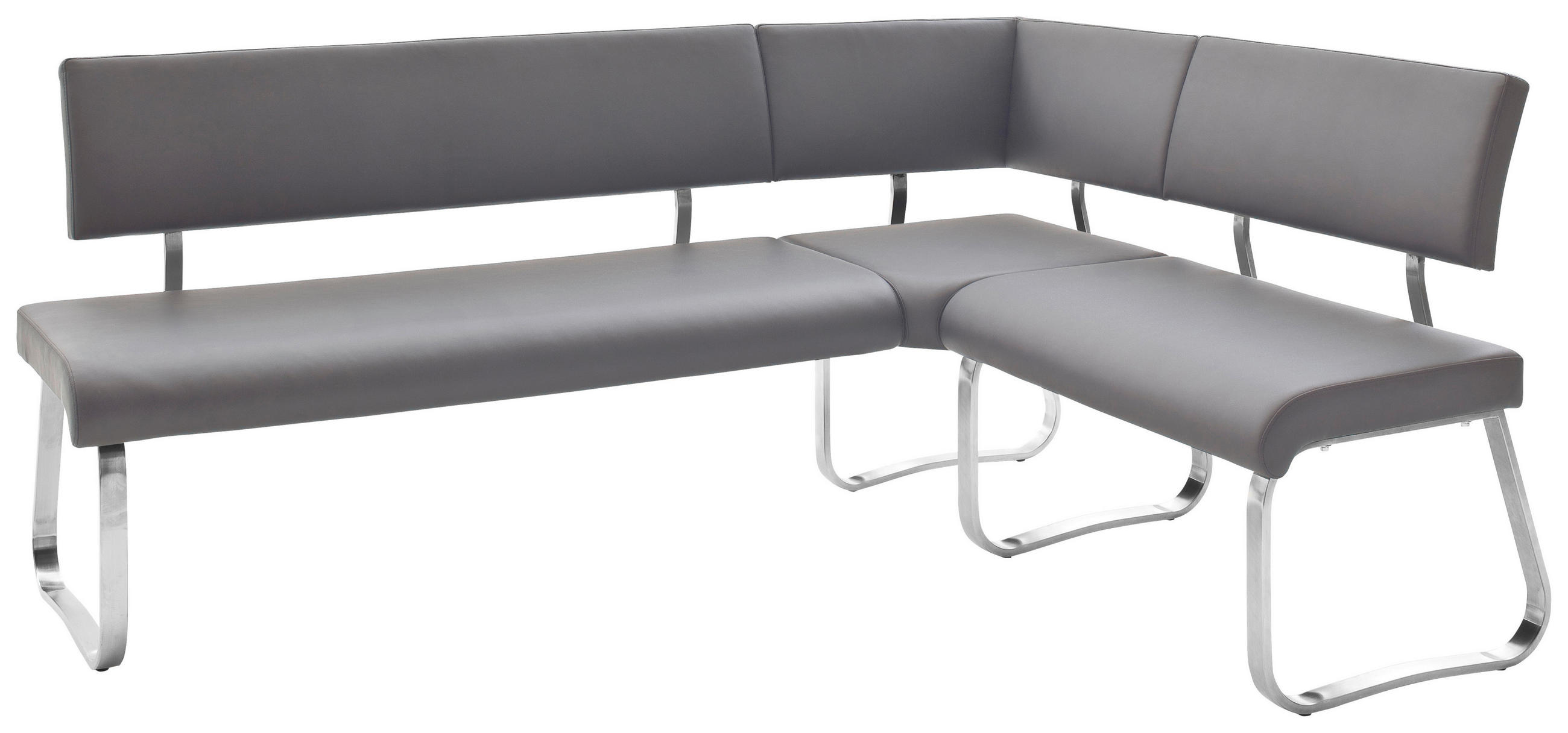ECKBANK Lederlook Grau, Edelstahlfarben   - Edelstahlfarben/Grau, Design, Textil/Metall (200cm) - Livetastic